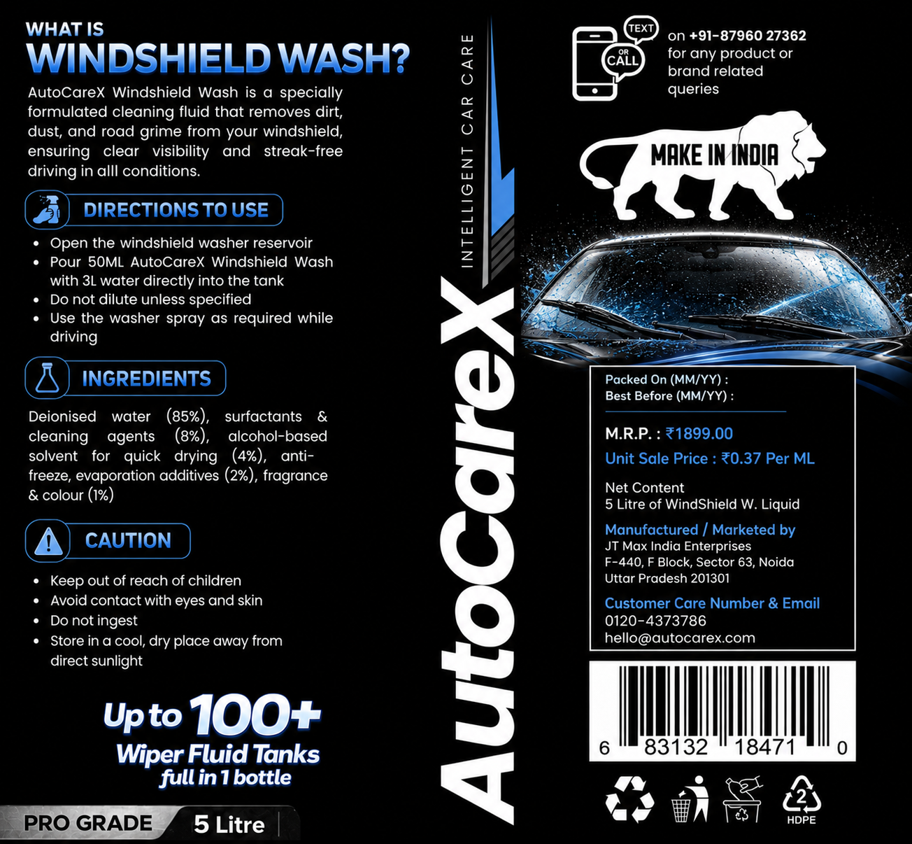 AutoCareX Windshield Wash Wiper Fluid 5L Can